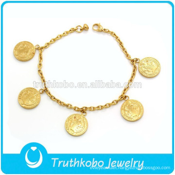 TKB-B0065 Leaser Cutting 18K Gold Thin Chain Plating Stainless Steel St. Benedict Bracelets for Wrist